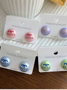 2pcs Cute Dopamine Fashion Elegant Enamel Letter Round Stud Earrings For Women - Enamel Colorful Letter Earrings - View 7