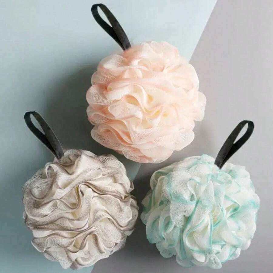 3-Color Flower Luxury Bath Sponge, Large Size New Design, Soft & Durable, Cute Girl Bath Puff, Bathing Scrubber - Multicolor - View 1