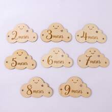 1 set Marcador de hitos de madera en forma de nube para bebés de 1 a 12 meses, accesorio para registro del crecimiento del bebé para fotografía, de doble cara con colgador, decoración y regalos para baby shower y Pascua, para niñas/niños