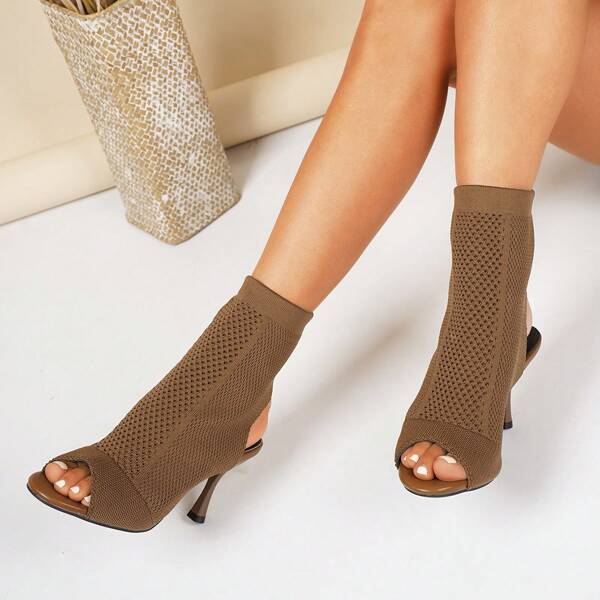 Women's Fashion Versatile Elegant Hollow-Out Knitted Peep Toe High Heel Dress, Suitable For Party And Formal Occasions