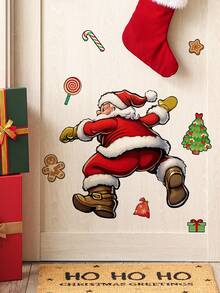 1 pieza Pegatinas decorativas de Papá Noel, árbol de Navidad, bolas de colores, muñeco de nieve, adecuadas para decorar la habitación, el hogar, la pared, el baño, el dormitorio, la sala de estar y la cocina, decoración del hogar, decoración de la habitación, decoración de invierno