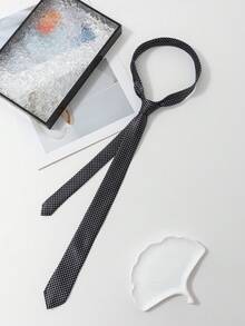 1 件女士休闲时尚黑白波点衬衫（配领带） - 女士手打款領帶 - 查看 7