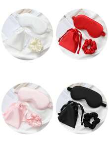 Satin Sleep Eye Mask Set, Silk Satin Sleep Mask, Hair Scrunchie, Blackout Eye Mask, Blindfold, Bridesmaid Gift, Pink. Silk Satin Sleep Mask, Pink Sleep Mask, Blackout Eye Mask, Unisex, Soft Breathable Blindfold, Travel, Bridesmaid Gift, Home Decor, Suitable For Bedroom, Travel, Office, School, Back To School - Multicolor - View 8