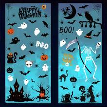 1pc Halloween Window Decor Paper, PVC Decal, Bathroom Sticker, Removable Home & Sink Wall Decoration, Party Supplies Pumpkin Ghost Bat Static Glass Window Sticker - Multicolor - View 3