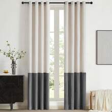 Black Gold Color Block Window Curtains Panels 84 Inches Long Farmhouse Drapes Bedroom Living Room Darkening Treatment With Grommet Set Home Decor - 米色和灰色 - 查看 1