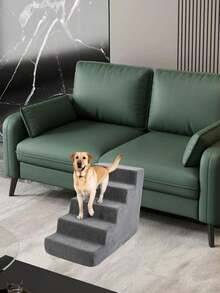 1 pieza Escaleras portátiles antideslizantes para perros pequeños, sofá, cama, adecuadas para mascotas ancianas, peldaños de espuma desmontables y lavables - Gris - Ver 2