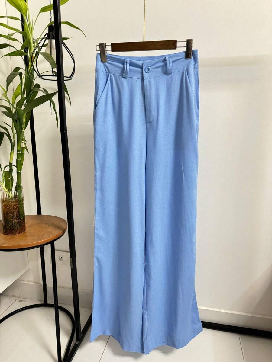 ISADORA MODA Premium Wide Leg Pantaloons Tailored Linen Trousers - 藍色 - 查看 1