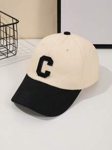 1 件男士卡其色字母“C”软顶可调节棒球帽，休闲学院风，适合日常运动装