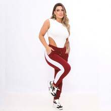 Kit Com 2 Calça de Crepe com faixa  Simples    Nó  Bolso  Cordão - Azul e marsala - Visão 5