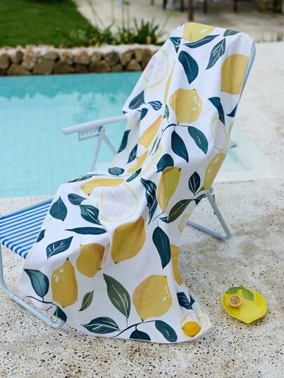 Cirelle 1pc Printed Beach Towel, Lemon Pattern, Swim Towel, Bath Towel, Fashion Style Beach Towel, Super Absorbent Bath Towel For Bathroom, Swimming, Fitness, Yoga, Soft And Comfortable Microfiber Towel, Lightweight And Portable (35*75cm Small Size Towel, 150cm Or Above Recommended), Summer Beach Vacation, Outdoor Essentials, Special Gift, Back To School Use, Family Outing Use