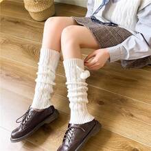Kawaii Leg Warmers For Women, Japanese Lolita Y2K Socks, Harajuku Knit Stockings Accessory - 毛球2 - 查看 10
