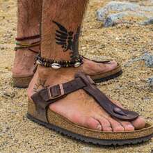 2pcs Men's Summer Holiday Natural Coconut Shell Wood Bead Shell Beaded Adjustable Anklet, Suitable For Vacation, Father's Gift Or Couples Gift