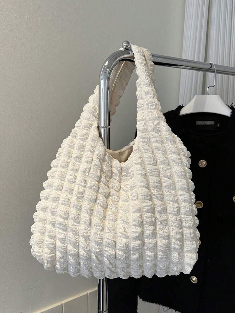 别致的云朵、泡泡和花朵印花单肩包，女学生新款背心包，简约帆布购物手提包，书包，便携，可折叠，大容量，适合少女、女大学生、大学、中学、高中 - 彩色 - 查看 1