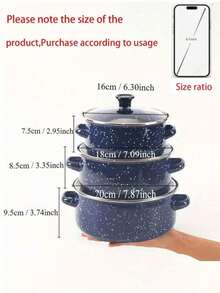 3 Pezzi Set di Pentole Smaltate Multifunzione, Leggero con Coperchi in Vetro, Comprende una Pentola, una Casseruola e una Padella Antiaderente, Facile da Pulire, Adatto per Fornelli a Gas e Elettrici, Essenziale Durevole per la Cucina Domestica e la Ristorazione, Ideale anche per il Campeggio all'Aperto.