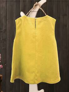 Women's Boho Linen Sleeveless Top, Casual Loose Fit Yellow Tank Top, Artisan-Crafted Summer Blouse For Beach, Daily Wear & Vacations