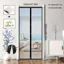 Summer Anti-Mosquito Magnetic Screen Door Curtain - No Drilling Installation, Pet Friendly Soft Mesh Double-Sided Tape & Push Pin Design, 4-Piece Privacy & Light Control, Fit Most Doors, No Drilling Needed Modern Home Decor, Polyester Material