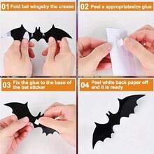 12pcs Halloween Black Bat 3D Halloween 12 Bats Stickers Wall Decoration Party Decoration