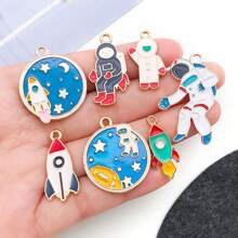 12pcs Space Theme Charm Assorted Gold Plated Enamel Mixed Astronaut Jupiter Rocket Planet Celestial Charm Pendant DIY For Necklace Bracelet Earring Jewelry Making