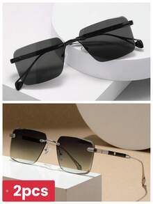 1 件装无框男/女时尚太阳镜，CNC 抛光厚水钻切割镜片，屏蔽镜腿设计，可调节鼻托，黑色，适合旅行、度假、通勤、摄影、海滩 - UV99% 防护，适合夏季海滩度假、户外、旅行 - 彩色 - 查看 24