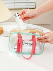 1 PC Waterproof Beach Bag Customizable Name Shoulder Bag Clear Jelly Bag Tote Bag Travel Bag Cosmetic Storage Bag PVC Tote Bag Cosmetic Shopping Bag Clear Shoulder Tote Bag Shopping Bag Storage Bag Back To School Season
