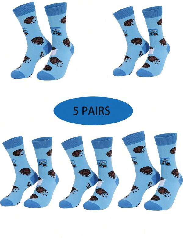 1/5/10 pares de calcetines de media caña con letras, dibujos animados, estilo lindo y de moda, adecuados para baloncesto, ciclismo, running, uso casual, con diseño de galletas, aptos para la vida diaria de hombres