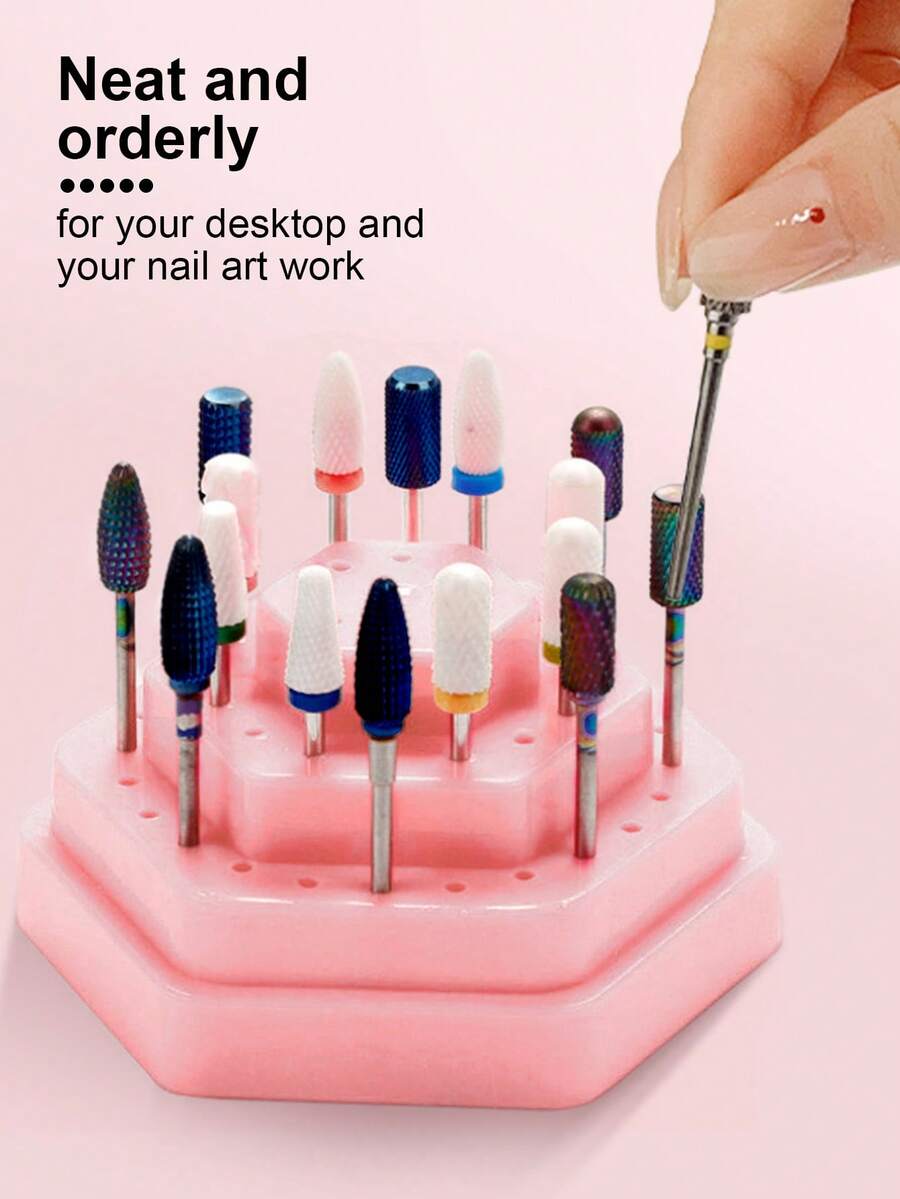 Beautizon Nailartlab Nail Polish Grinding Head Storage Box, Hexagonal 48-Hole Grinding Head Display Stand, Socket, Tungsten Steel Grinding Head Display Base - Multicolor - View 1