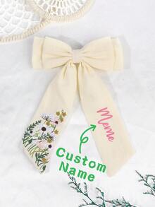 1 件定制花卉蝴蝶结印花名字刺绣涤纶丝带蝴蝶结发夹，适合女孩个性化名字发饰蝴蝶结花朵刺绣蝴蝶结优雅蝴蝶结刺绣发夹，适合日常发饰礼物（返校）