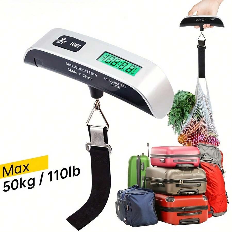 Portable Digital Luggage Scale With Backlit LCD Display - Ergonomic T-Shaped Design, 110 Pounds/50 Kilograms Capacity, Battery Powered, Unit Conversion (Kg/Pound/Ounce/Gram), Black Strap For Easy Carrying - Travel Essentials, Luggage Weighing | Compact Scale | Sturdy Shoulder Strap - 銀色 - 查看 1