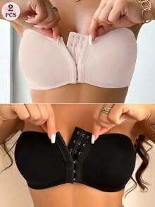 2 piezas Conjunto de sujetador de boda, sujetadores con cierre delantero acolchados y con aros de empuje para mujeres, multicolor - Negro+Rosa - Ver 1