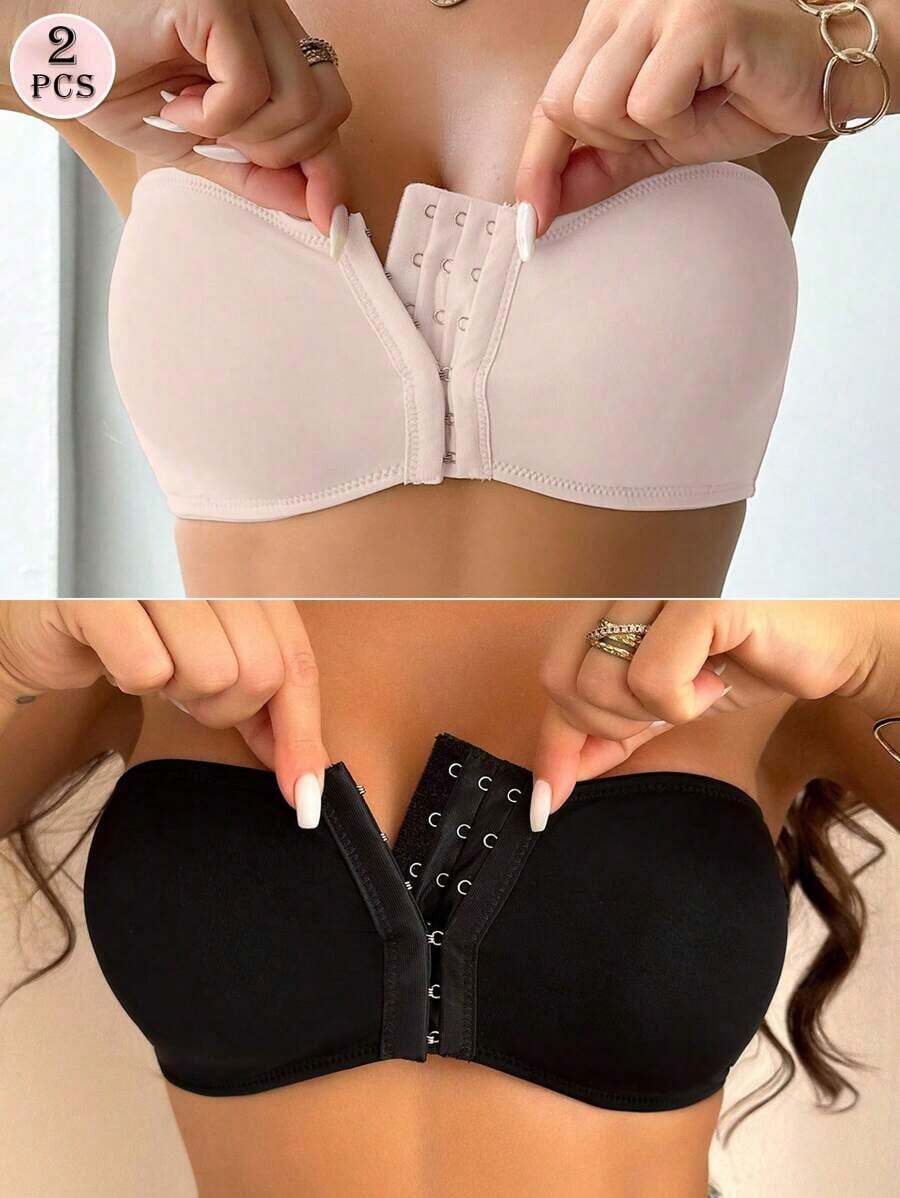 2 piezas Conjunto de sujetador de boda, sujetadores con cierre delantero acolchados y con aros de empuje para mujeres, multicolor - Negro+Rosa - Ver 1