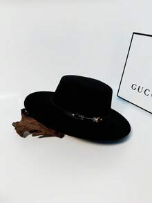 1 件男女通用纯色羊毛毡宽边帽，法式简约复古优雅平顶帽，休闲街头风格百搭羊毛毡巴拿马帽，适合派对、活动和日常穿着，秋冬 - MZ517 - 查看 12