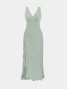 European & American Style Ladies' Summer New Ruffle Hem Party Sexy Mini Dress, Versatile Evening Gown Wedding - Mint Green - View 2