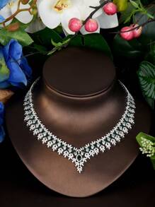 1 Set Vintage Cubic Zirconia Leaf Decor Green Gemstone Inlaid Jewelry Set, Suitable For Women Wedding Wear