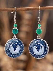 suteyi 玻璃印花水獭耳环，花卉图案，色彩鲜艳，独特的水獭珠宝