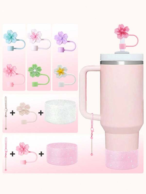 3 Pcs/6 Pcs Cup Accessories - 2-In-1 Cherry Leakproof Straw Cover & Boot Set &Decorative Chains For 30/40Oz Tumblers | Silicone Sleeve | Spill-Proof Sips For Hiking, Commutes & Car Cup Holders