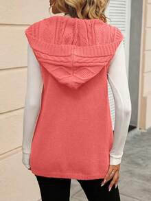 大码连帽前开纹理休闲宽松舒适无袖背心 - 西瓜粉 - 查看 5