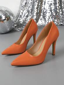 尖头高跟鞋时尚百搭细高跟低跟性感浅口鞋 - 橘色 - 查看 2