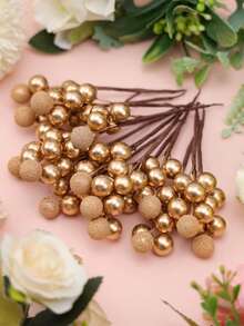 باقة زهور اصطناعية من الرغوة والترتر، توت بري ذهبي اصطناعي، سيقان توت ذهبي اصطناعي مزخرفة بالترتر لتزيين شجرة عيد الميلاد وديكور السنة الجديدة والهدايا والأعمال اليدوية، قلب زهري من الرغوة مع توت ذهبي اصطناعي مزخرف بالترتر لتزيين شجرة عيد الميلاد والأكاليل والحفلات والتصوير الفوتوغرافي، مناسب لتزيين عيد الميلاد والزفاف والحفلات وشجرة عيد الميلاد والأكاليل DIY