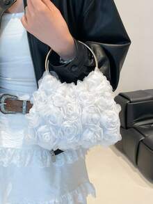 Giảm giá trong thời gian có hạn, Túi xách dạ hội hoa hồng thanh lịch, Túi xách dự tiệc trang trọng cho nữ, Túi đeo vai dịu dàng cho cô gái ngọt ngào, Túi xô màu trơn, Túi cô dâu (Họa tiết ngẫu nhiên) - trắng - Xem 7