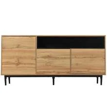 Credenza moderna in legno con tre ante e ripiani, 160 x 35 x 76 cm, facile da assemblare, design salvaspazio, robusta e affidabile.