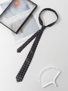 1 件女士休闲时尚黑白波点衬衫（配领带） - 女士手打款領帶 - 查看 1