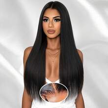 40 Inch Straight 6x4 HD Transparent Lace Closure Wigs Human Hair 4x6 Lace Straight Put On And Go Glueless Wigs Pre Plucked Pre Cut Lace Wig For Women 200% Closure Wig Nautural Black - Natural Black - 查看 3