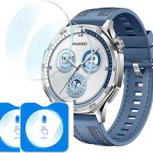 2 件 9H 钢化玻璃屏幕保护膜适用于华为 Watch Fit 4Pro，超薄防刮高清无气泡保护玻璃膜适用于华为 Watch Fit 4 Pro，使用定位工具轻松安装，兼容华为 Watch GT 5 46mm/41mm 屏幕保护必需品，适用于日常防护、办公室、家庭手表屏幕保护膜手表盖手表配件
