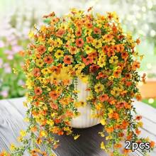 2pcs UV-Resistant Daisy Hanging Flowers - Realistic Artificial Flower Decor For Indoor And Outdoor, Perfect For Porch, Window, Yard - Easy Maintenance