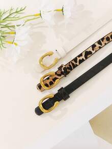 1/2/3 件套豹纹字母 U 型合金扣女士细腰带，适合休闲、商务、约会、派对、四季秋季、万圣节 - 彩色 - 查看 3
