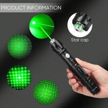 1pc Powerful 532nm Green Laser Pointer Pen With Star Cap, Portable Handheld Flashlight With Charger And 18650 Battery For Outdoor Camping Hiking/Presentation/Teaching Demonstration
