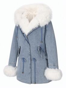 Women's Denim Jacket Sherpa Fleece Lined Coats Faux Fur Warm Jean Jean Trucker Outerwear
