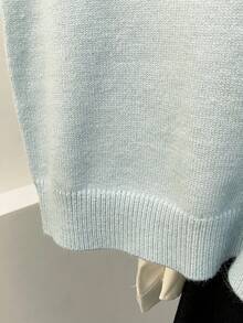 Alicedudu 女式卡通图案圆领套头背心，秋冬 - 淺藍色 - 查看 4