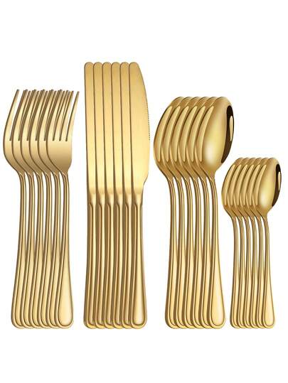 4/16/24 pièces Set de couverts en acier inoxydable, comprenant couteau de table, fourchette de table, cuillère de service, cuillère à café. Convient pour la décoration de mariage, les fournitures scolaires, les enterrements de vie de garçon, les ustensiles de cuisine, les articles de fête, les ensembles de voyage, les cadeaux, les fêtes d'anniversaire, les remises de diplômes