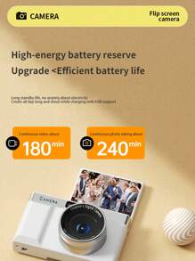 Flip Screen Design Digital Camera, 8X Zoom, Electronic Image Stabilization,4800W Pixel, Travel Photography (No Card)